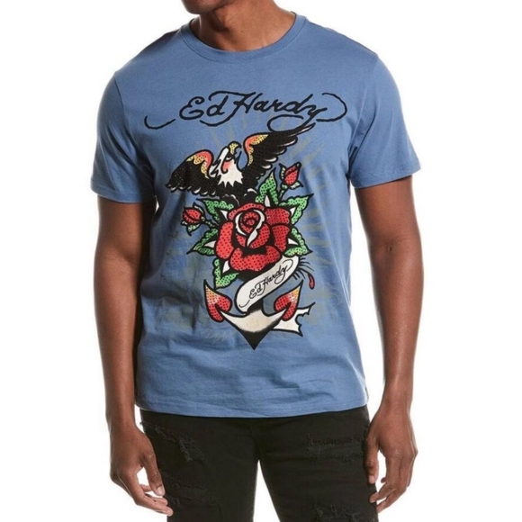 Ed Hardy Rhinestone Embellished Eagle Short Sleeve Tee Size M - Picture 1 of 8